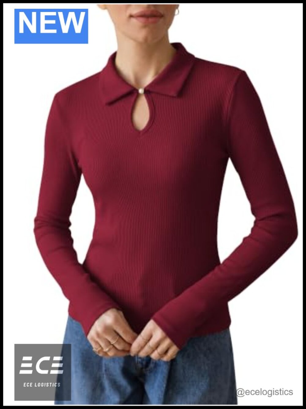 Women's Long Sleeve Ribbed Knit Keyhole Button Down Work Blouse
